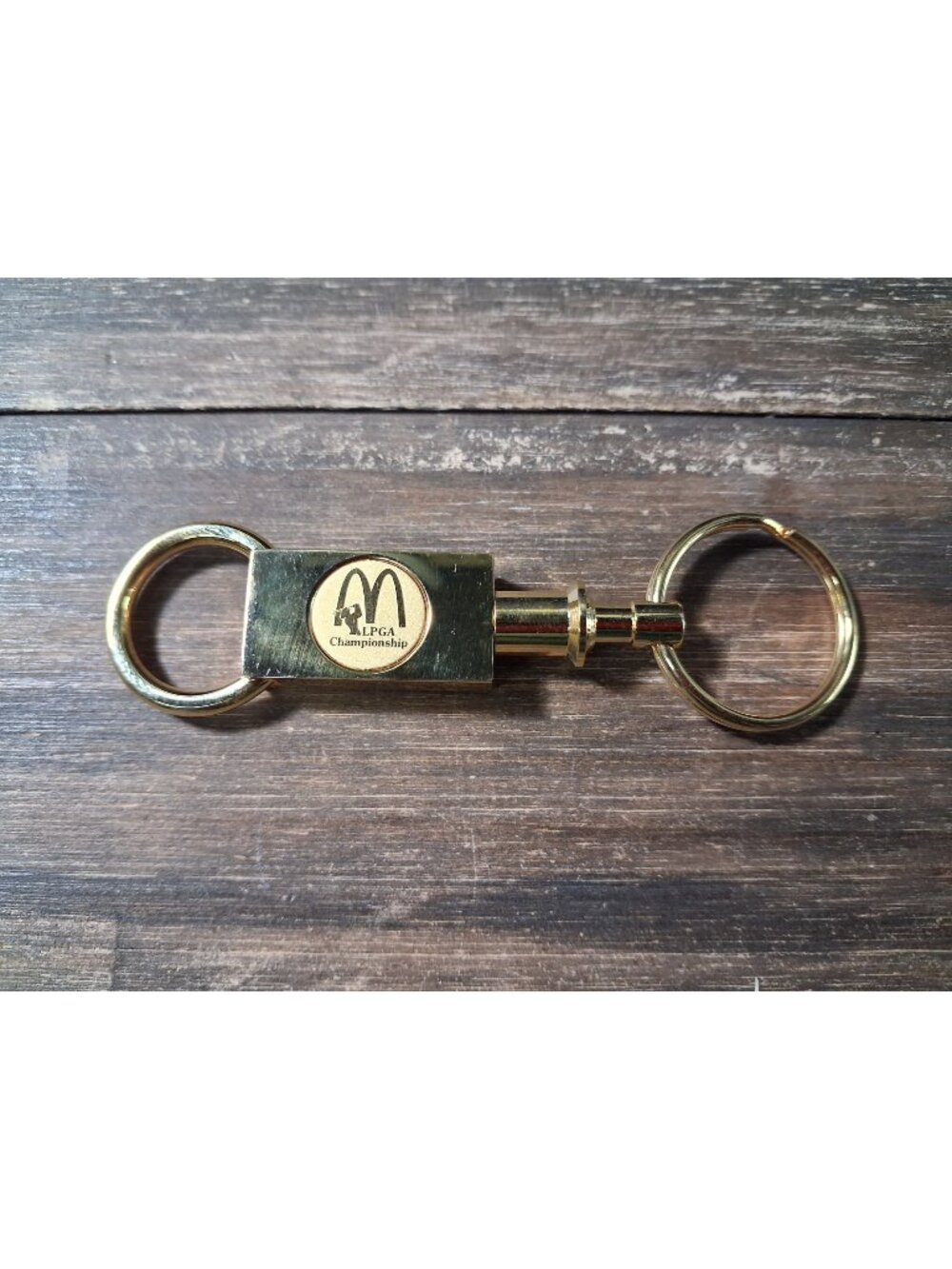 McDonald's LPGA Championship Key Ring Fob Pull Apart Golf Bag Charm Brass Tone